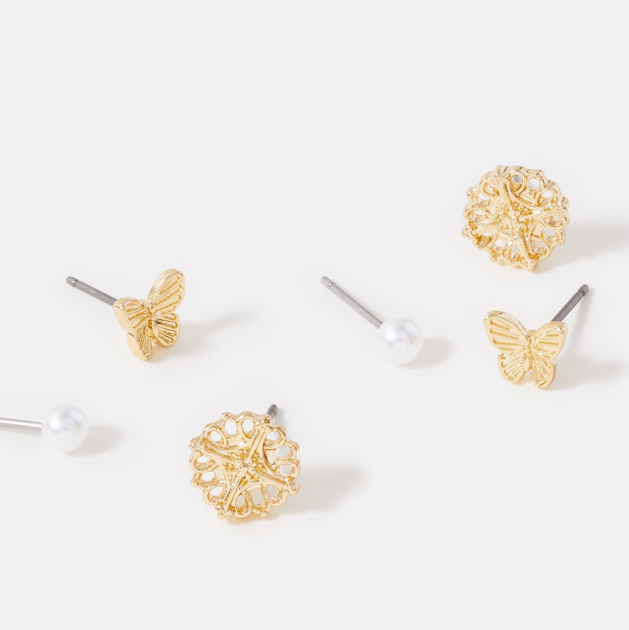 Accessorize London Women's Gold 3 X Butterfly Stud Earring Set - Accessorize India