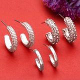 Accessorize London Women's Silver set of 3 Pave Chunky Hoops Earring