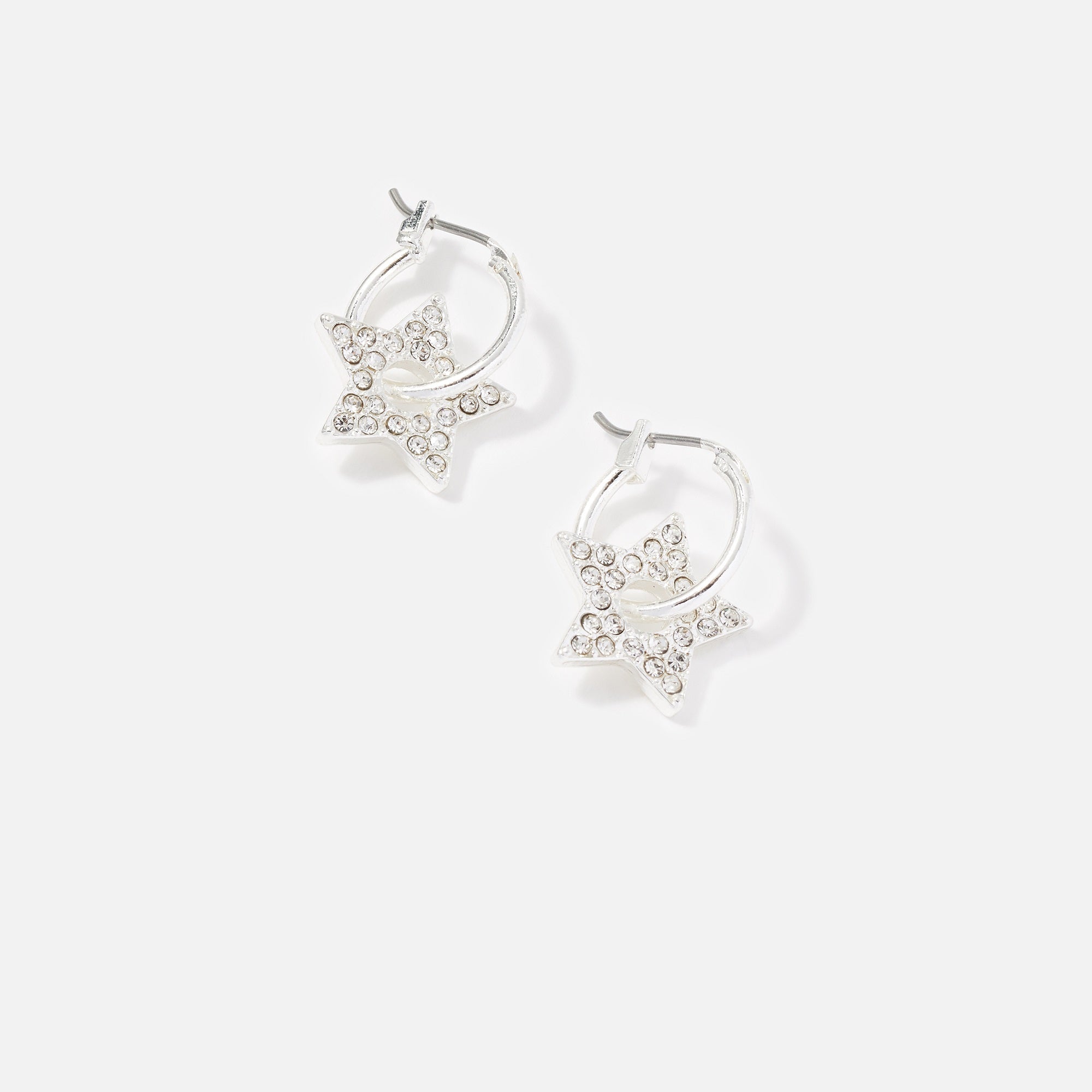 Accessorize London Women's Silver Star Threaded Hoops Earring