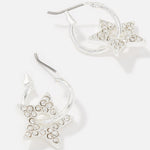 Accessorize London Women's Silver Star Threaded Hoops Earring