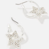 Accessorize London Women's Silver Star Threaded Hoops Earring