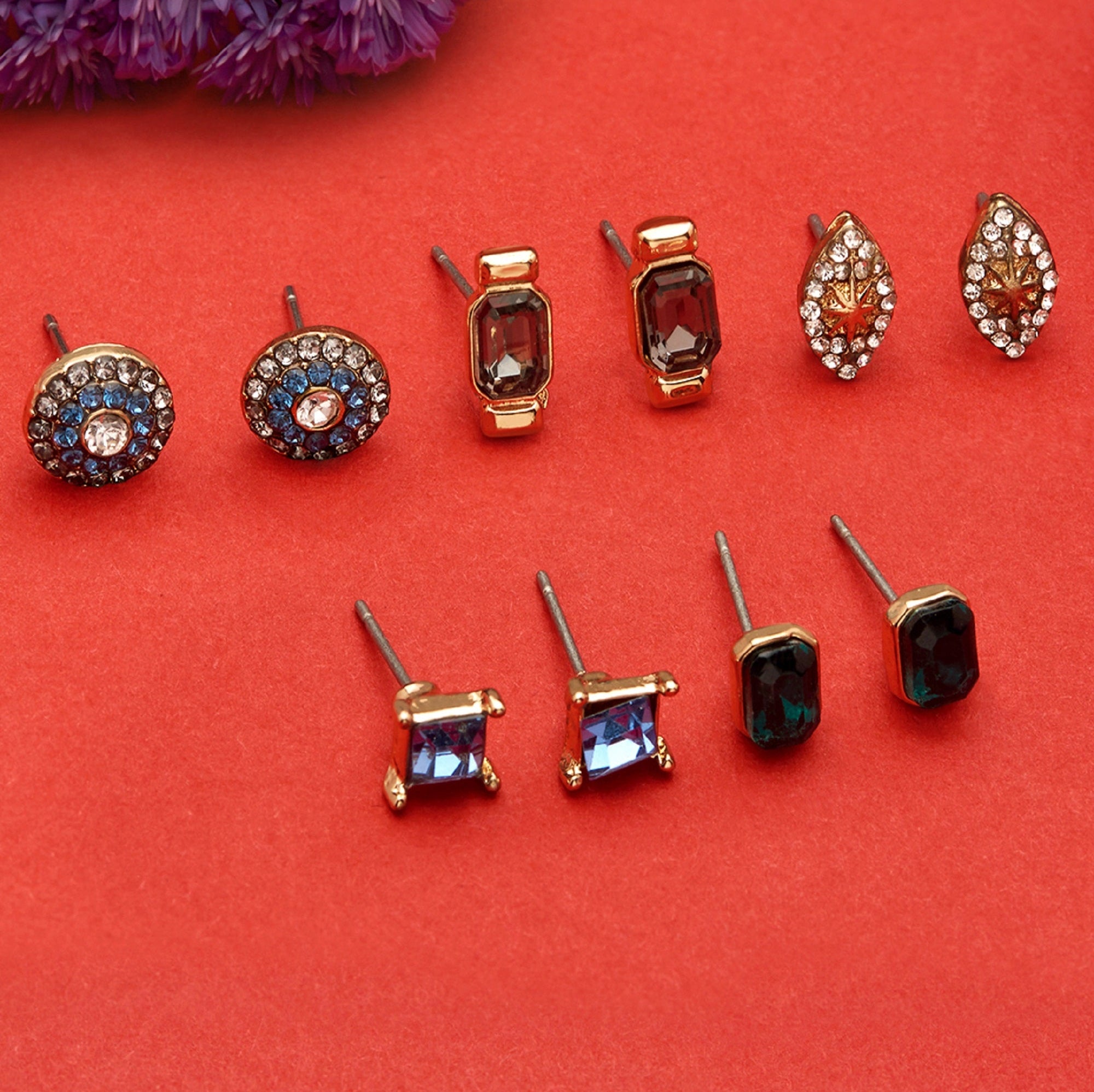 Accessorize London Women's Blue Harvest set of 5 Mixed Shapes Stud Earring Set