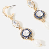 Accessorize London Women's Blue Harvest Long Mixed Stones Huggie Hoop Earring