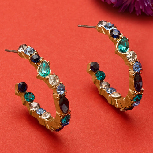 Accessorize London Women's Blue Harvest Eclectic Stones Hoop Earring