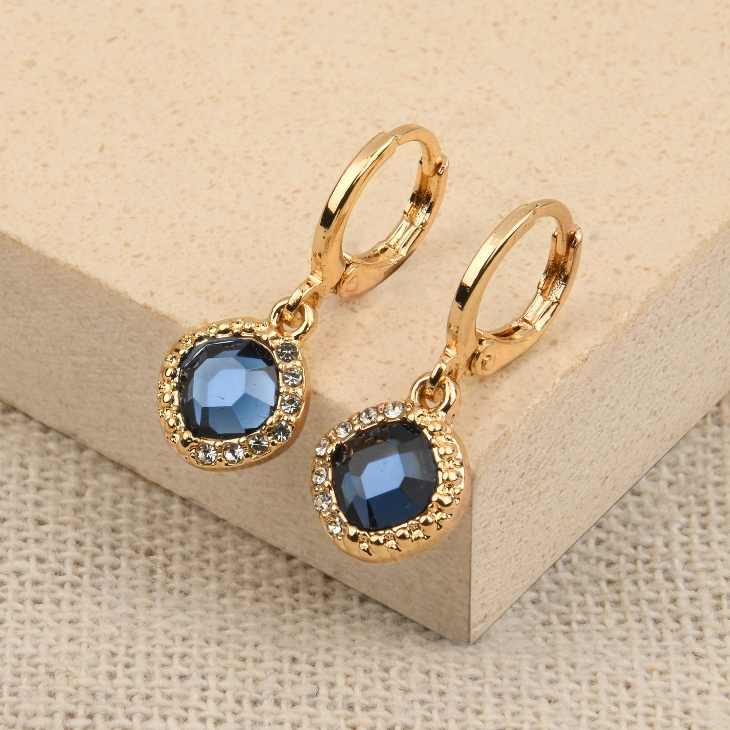Accessorize London Women'S Blue Stone & Halo Huggie Hoop Earring