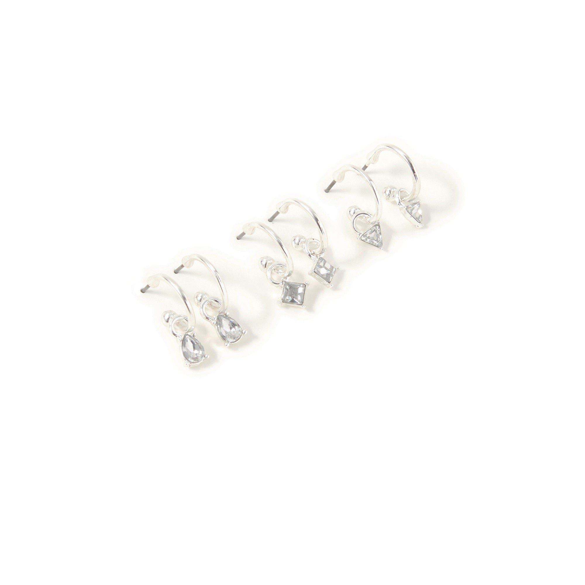 Accessorize London Women's Set of 3 Mixed Shape Gem Huggies Earring