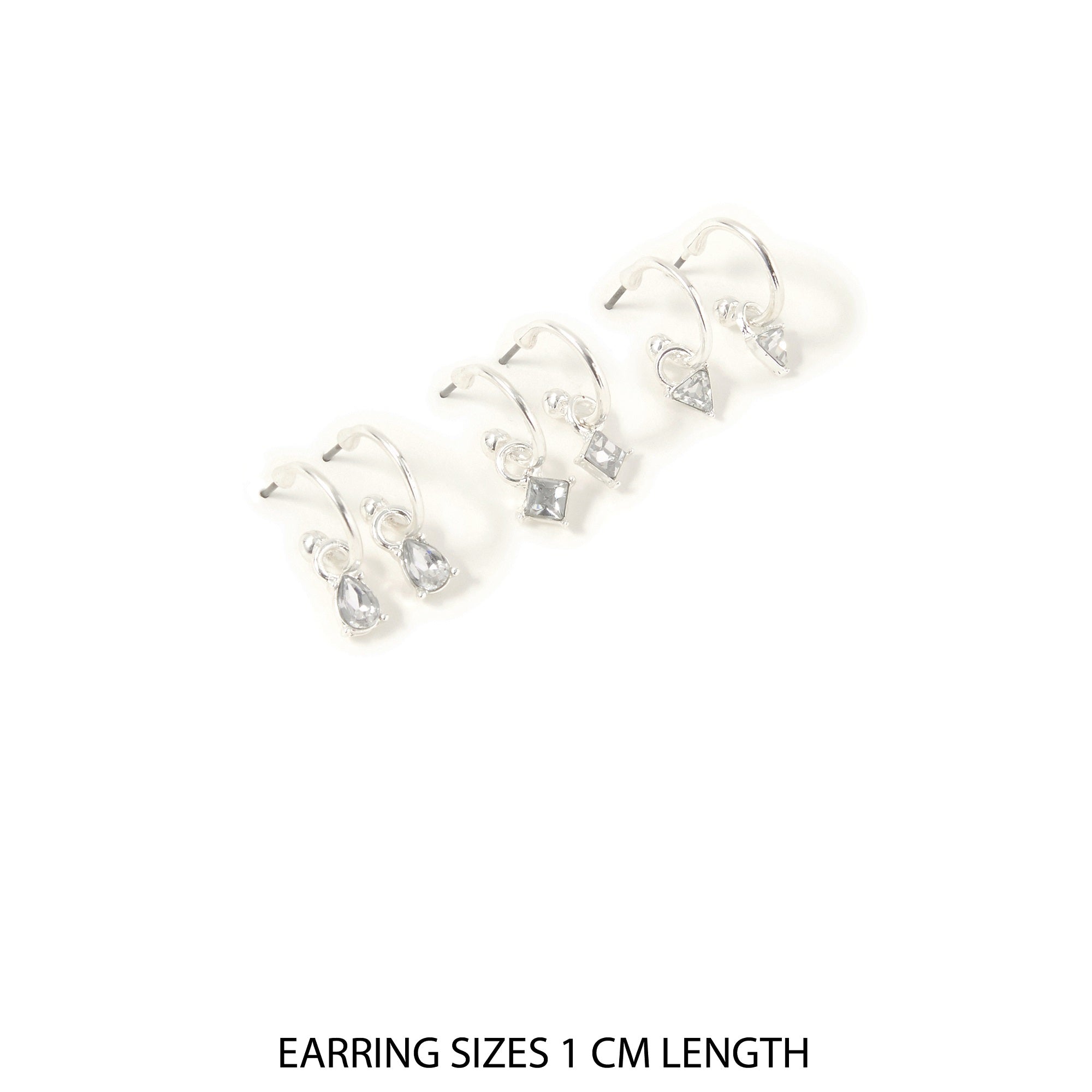 Accessorize London Women's Set of 3 Mixed Shape Gem Huggies Earring