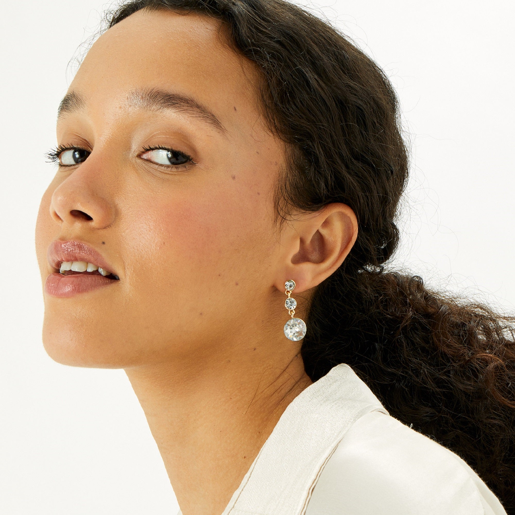 Accessorize London Women'S Blue Harvest Triple Gold Crystal Gem Drop Earring