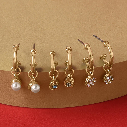 Accessorize London Women's Blue Harvest Set of 3 Pearl Huggie Hoop Earring