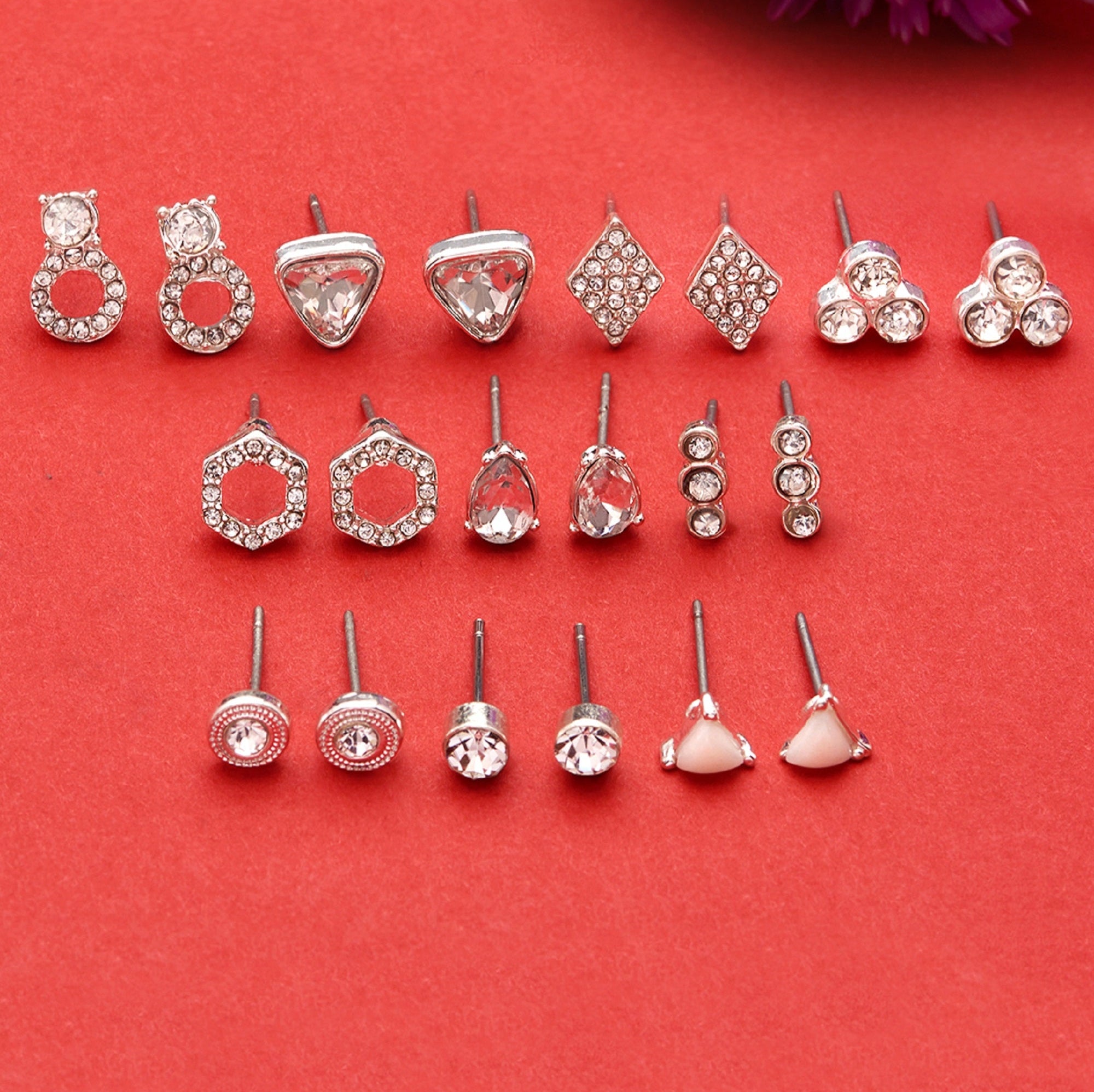 Accessorize London Women's Silver set of 10 Sparkle Stud Set Earring