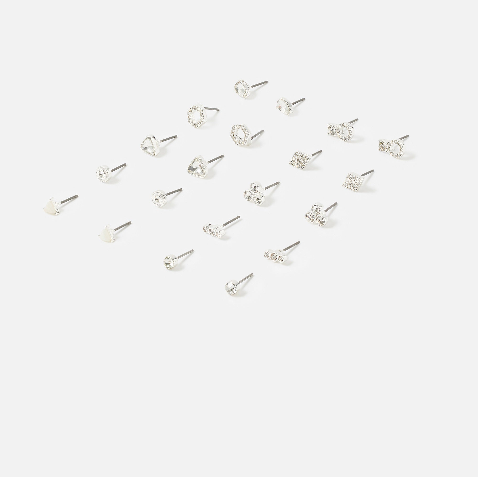 Accessorize London Women's Silver set of 10 Sparkle Stud Set Earring