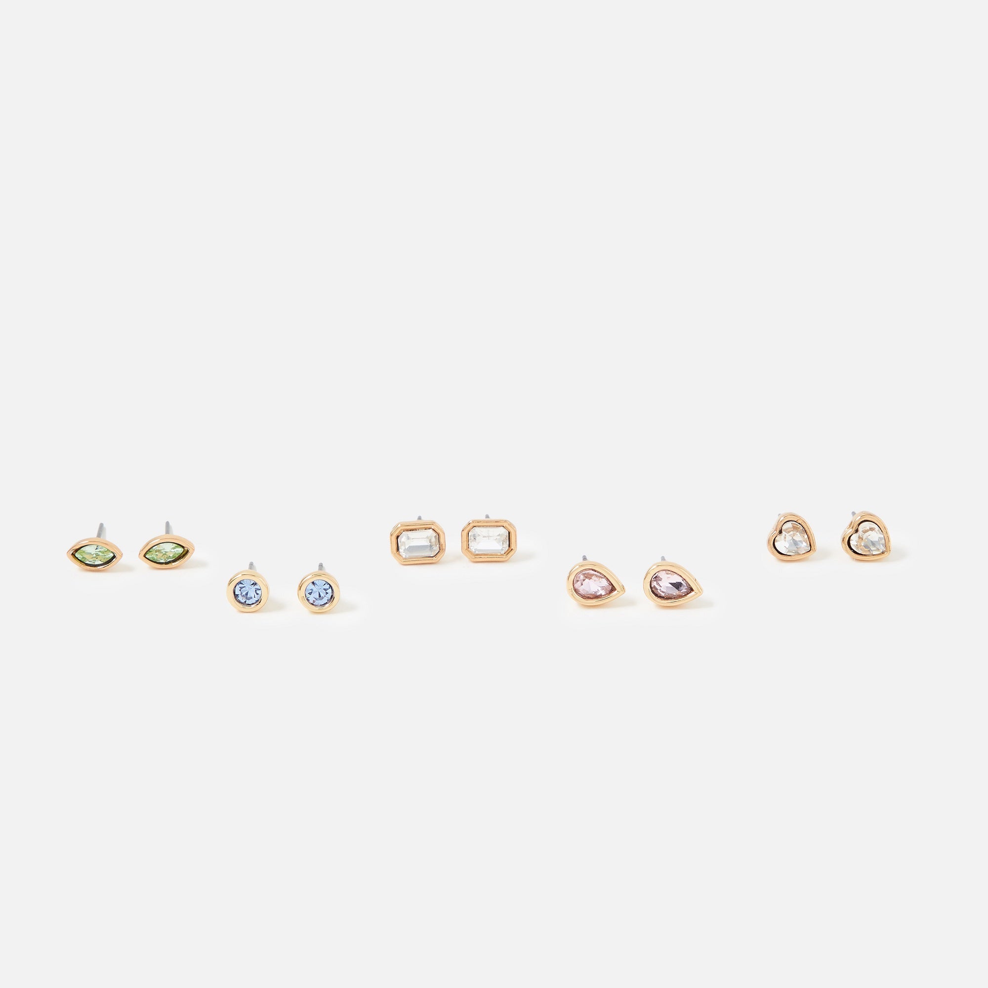 Accessorize London Women's Pastel Pop set of 5 Mixed Shapes Gem Stud Earring