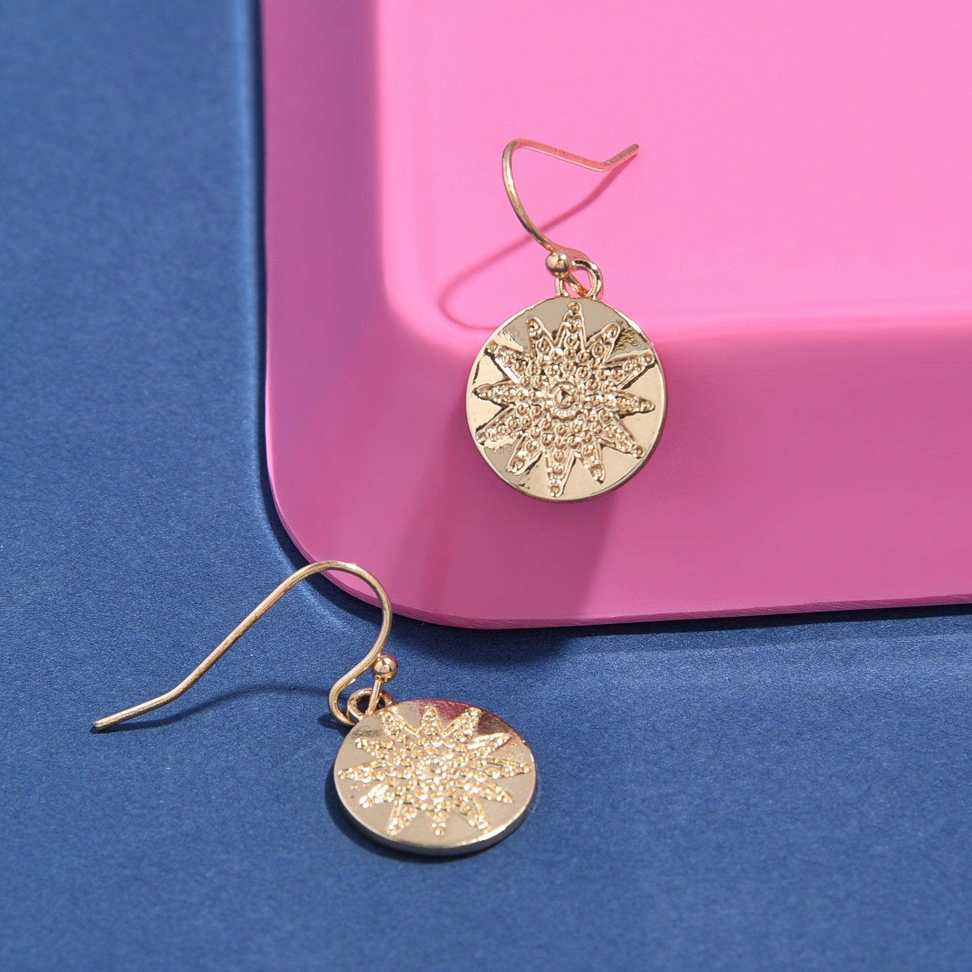 Accessorize London Women's Gold Star Imprint Coin Short Drop Earring - Accessorize India