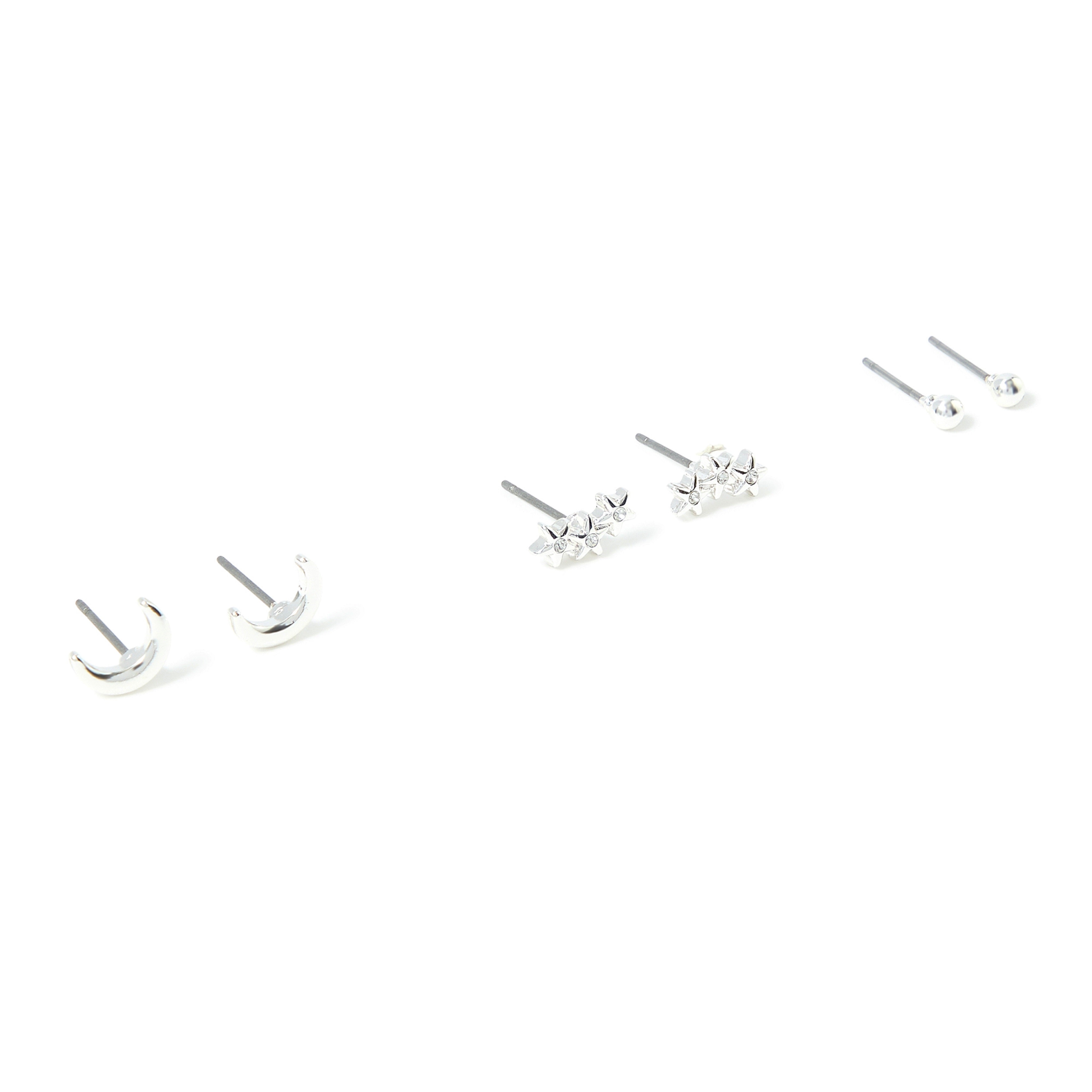 Accessorize London Women'S Silver Set Of 3 Heart Stars Stud Earring Pa -  Accessorize India