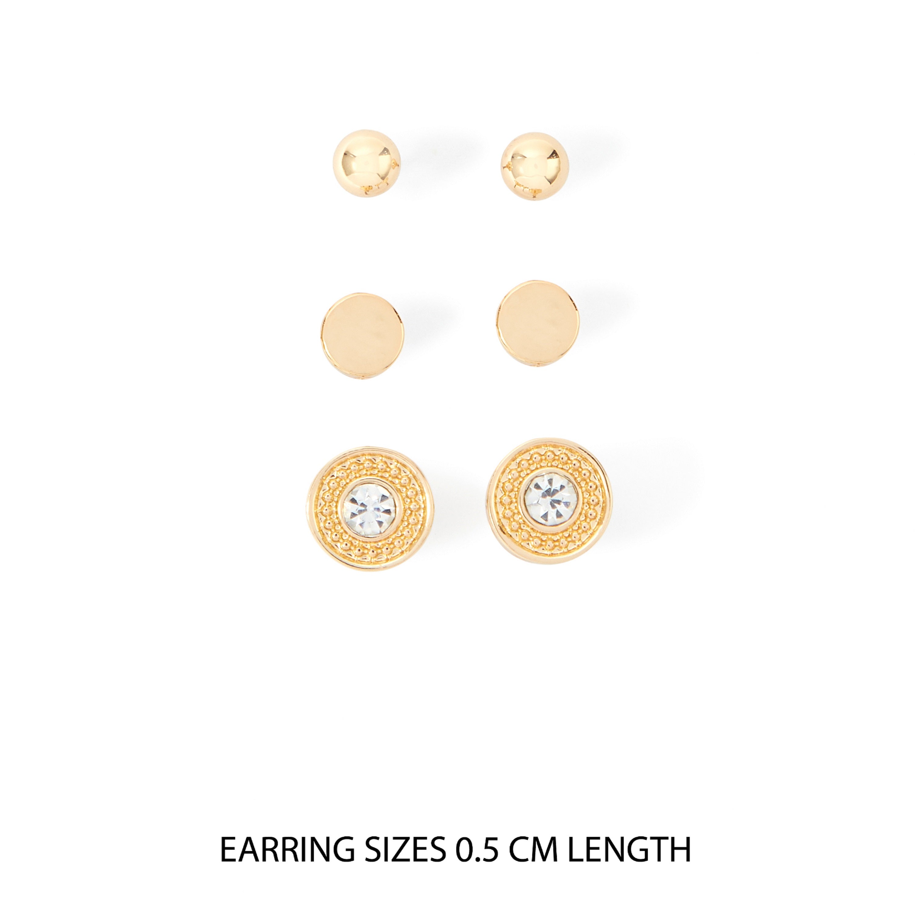 Accessorize London Women's Gold Set of 3 Circles Stud Earring Pack