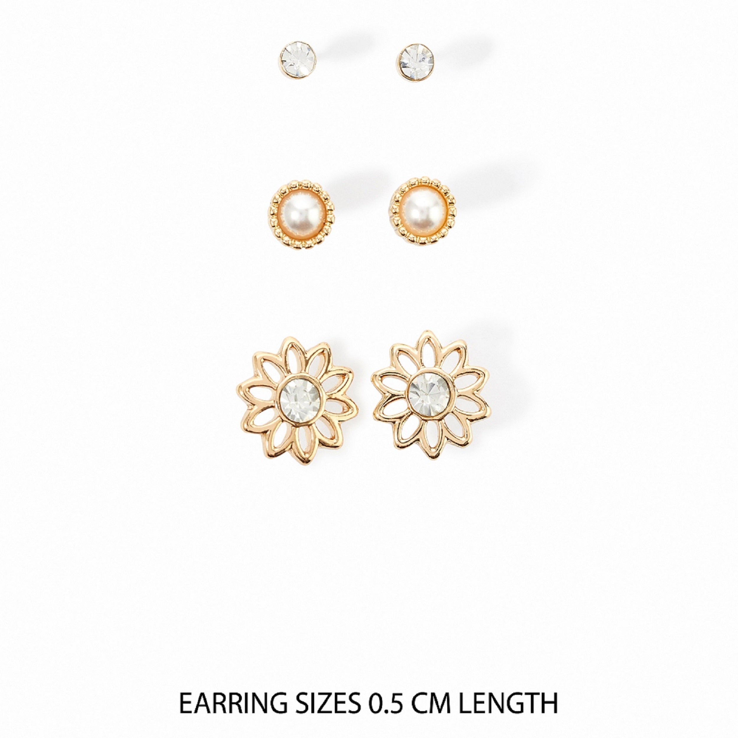 Accessorize London Women's Set of 3 Flower Pearl Stud Earring pack