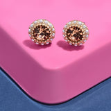 Accessorize London Women's Pink Pearl Halo Crystal Stud Earring