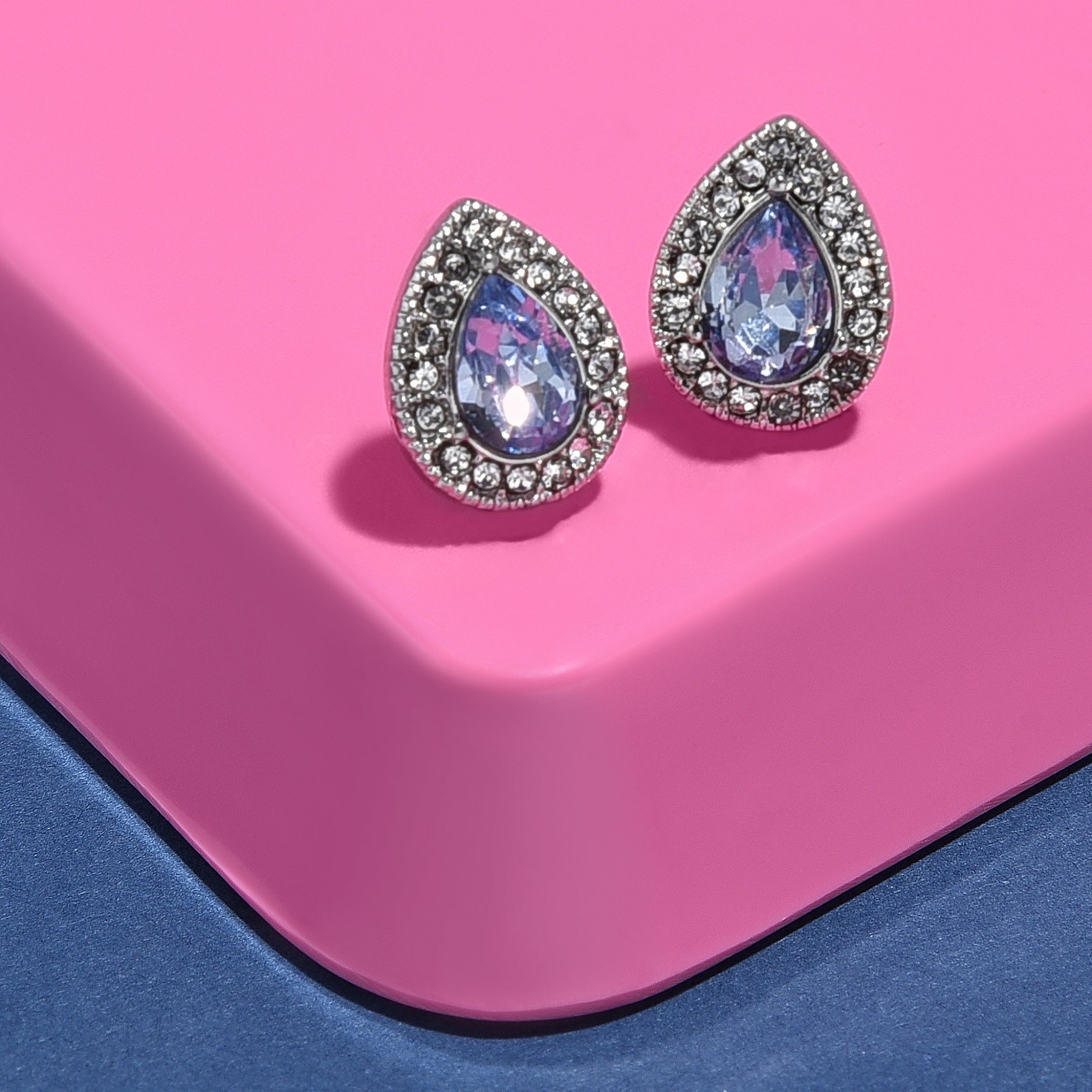 Accessorize London Women's Blue Pear Crystal Stud Earring - Accessorize India