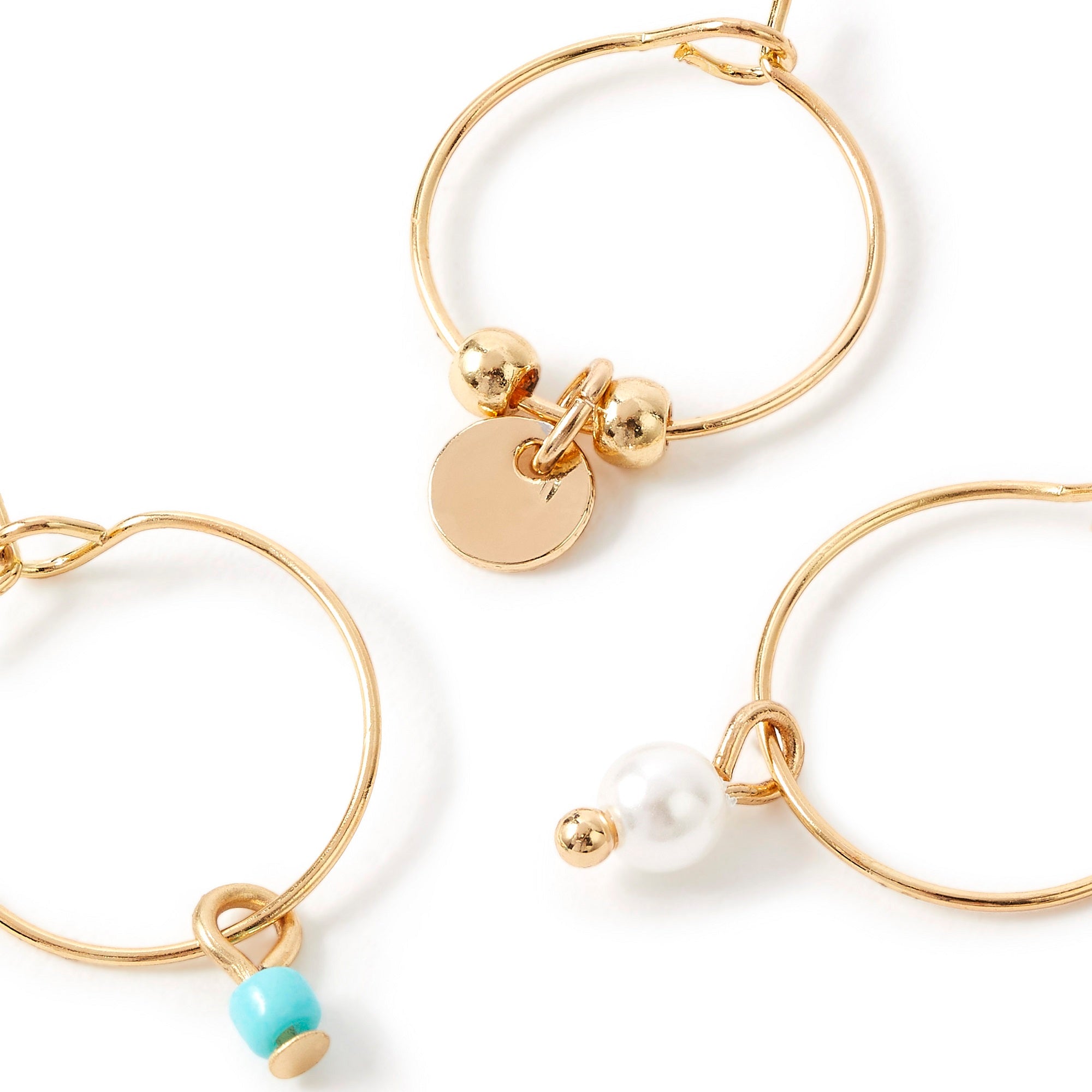 Accessorize London Women's Gold Set of 3 Turq & Pearl Hoop Earring Pack