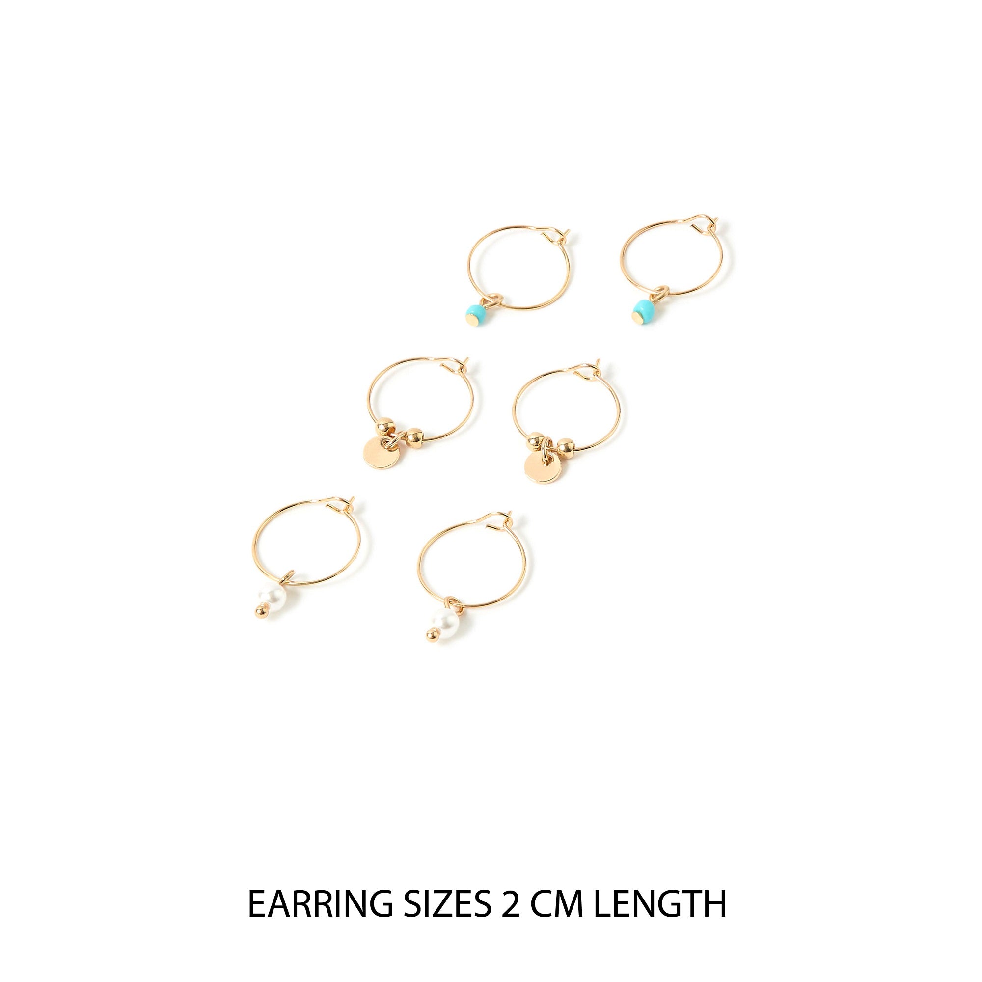 Accessorize London Women's Gold Set of 3 Turq & Pearl Hoop Earring Pack