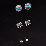 Accessorize London Women's Silver Set of 3 Elephant Stud Earring pack
