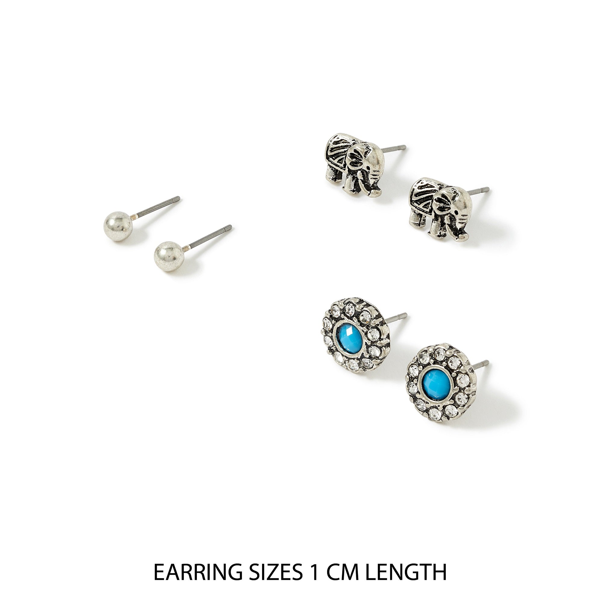 Accessorize London Women's Silver Set of 3 Elephant Stud Earring pack