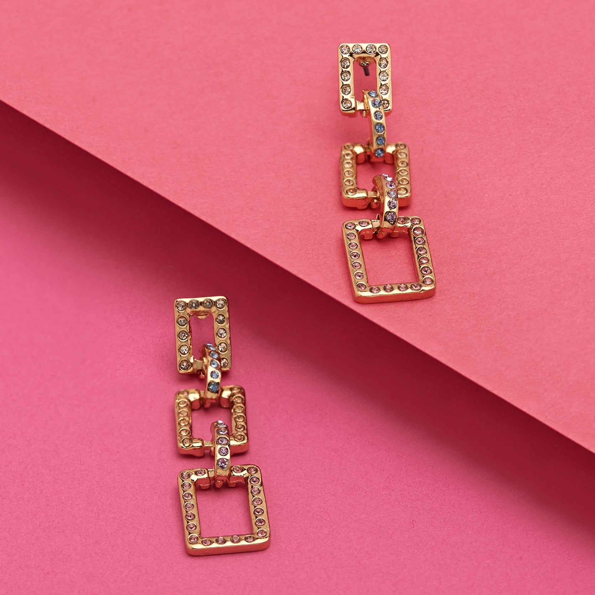 Accessorize London Women'S Gold Pastel Pop Pave Linked Square Drop Earring