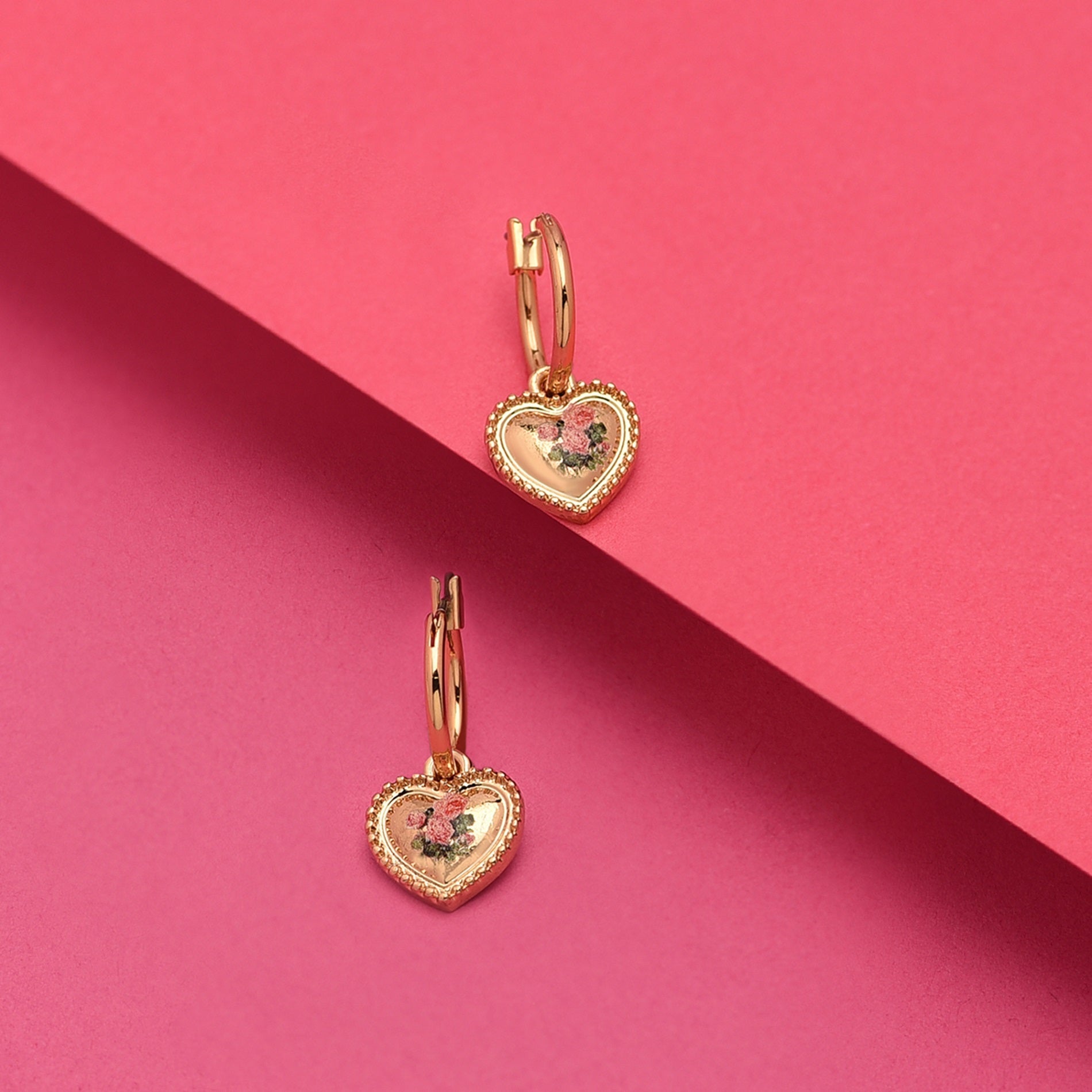 Accessorize London Women's Romantic Ramble Rose Print Heart Earring