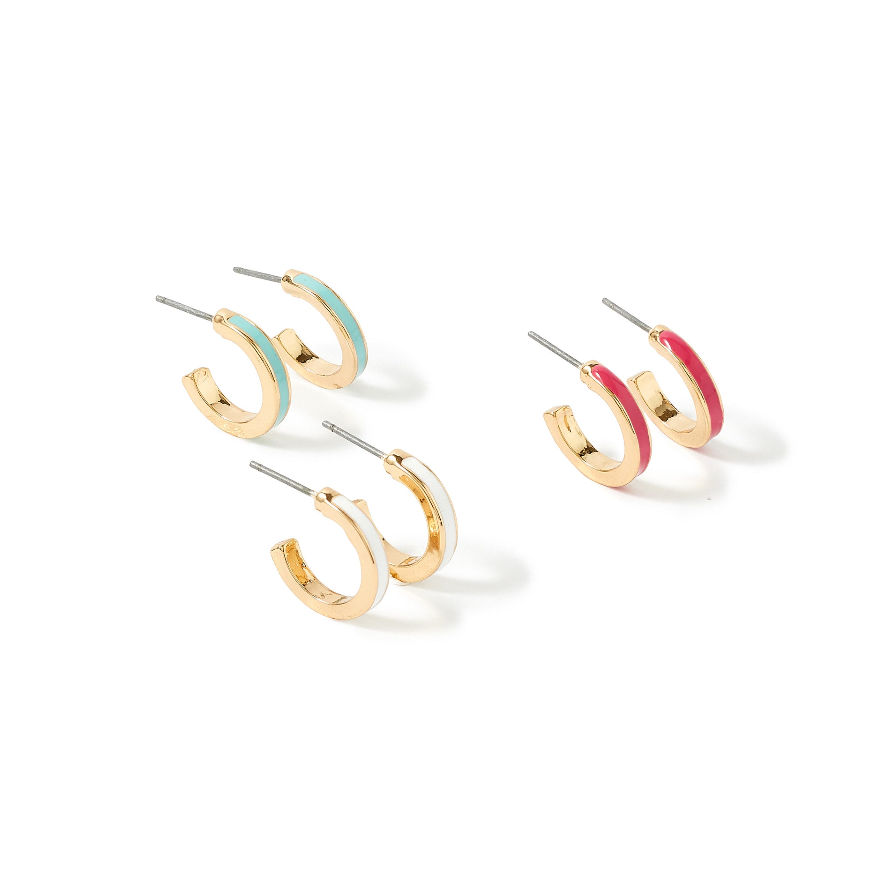 Accessorize London Women's Romantic Ramble set of 3 Enamel Hoop Earring Pack