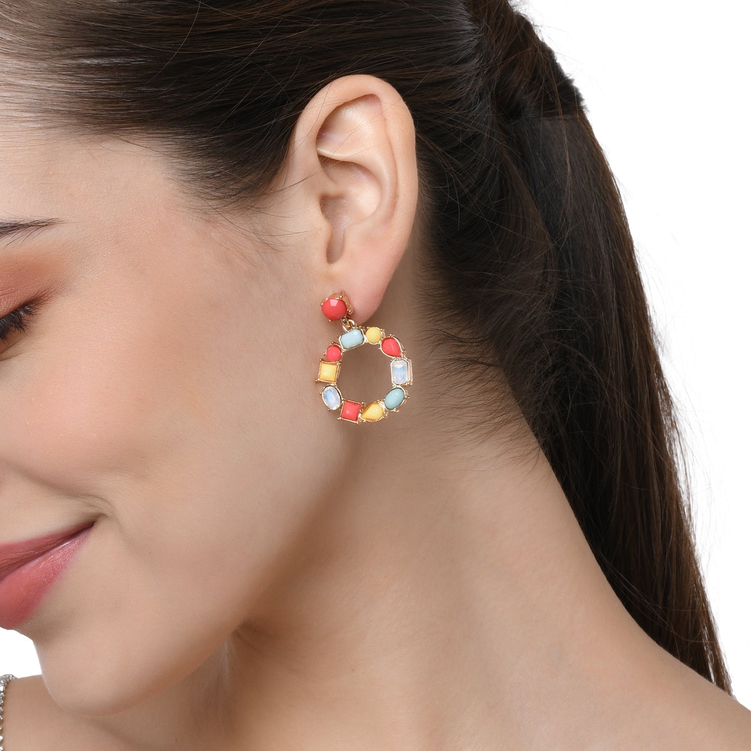 Accessorize London Women's pink Stones Short Drop Earring