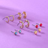Accessorize London Women'S Multi Color Set Of 6 Textured Stones Hoop & Stud Earring