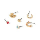 Accessorize London Women'S Multi Color Set Of 6 Textured Stones Hoop & Stud Earring