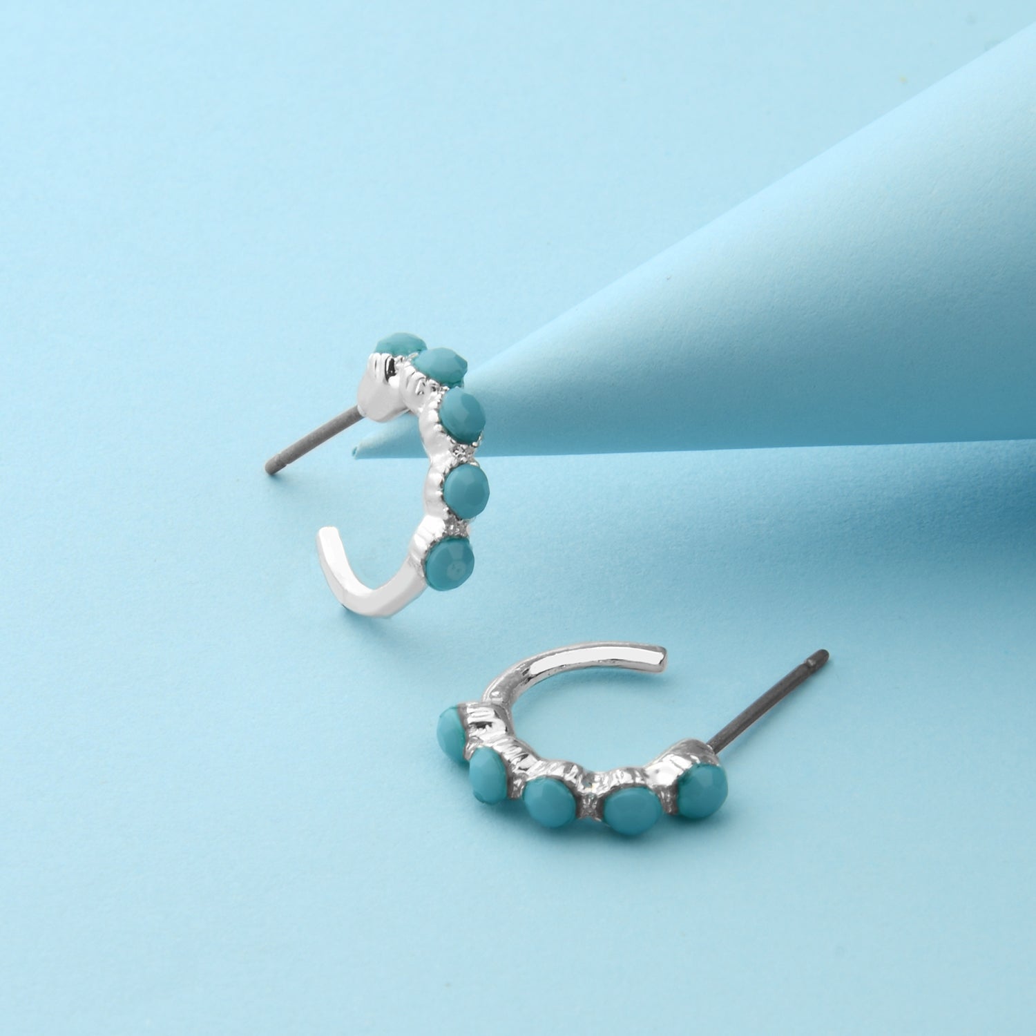 Accessorize London Women'S Super Classics Silver & Blue Bubble Stone Huggie Hoop Earring