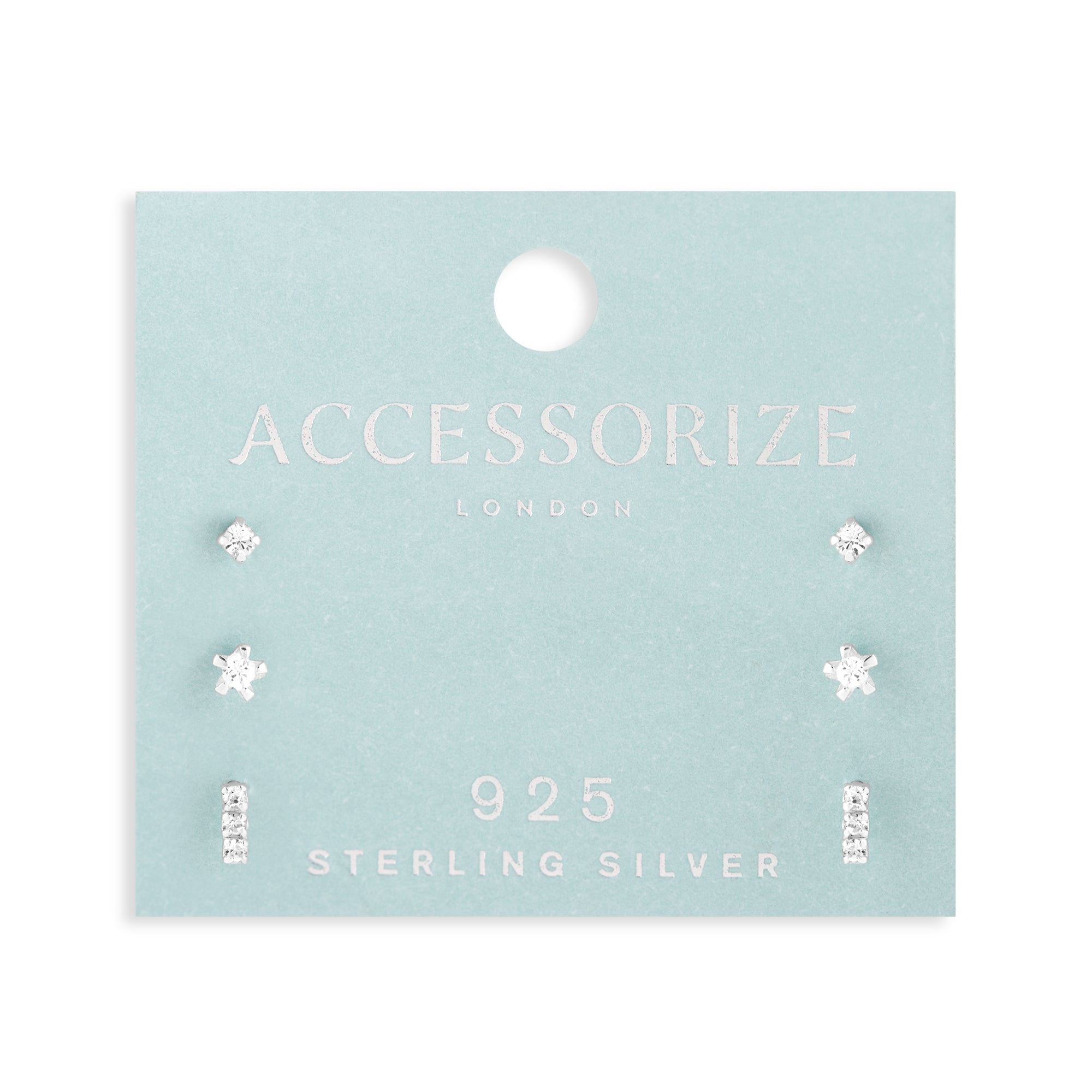 925 Pure Sterling St Silver Plated Sparkle Stud Set Of 3 For Women By Accessorize London