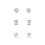 925 Pure Sterling Silver Set Of 3 Crystal Shaped Stud Earring Set