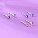 925 Pure Sterling Silver Set Of 3 Pastel Crystal Studs