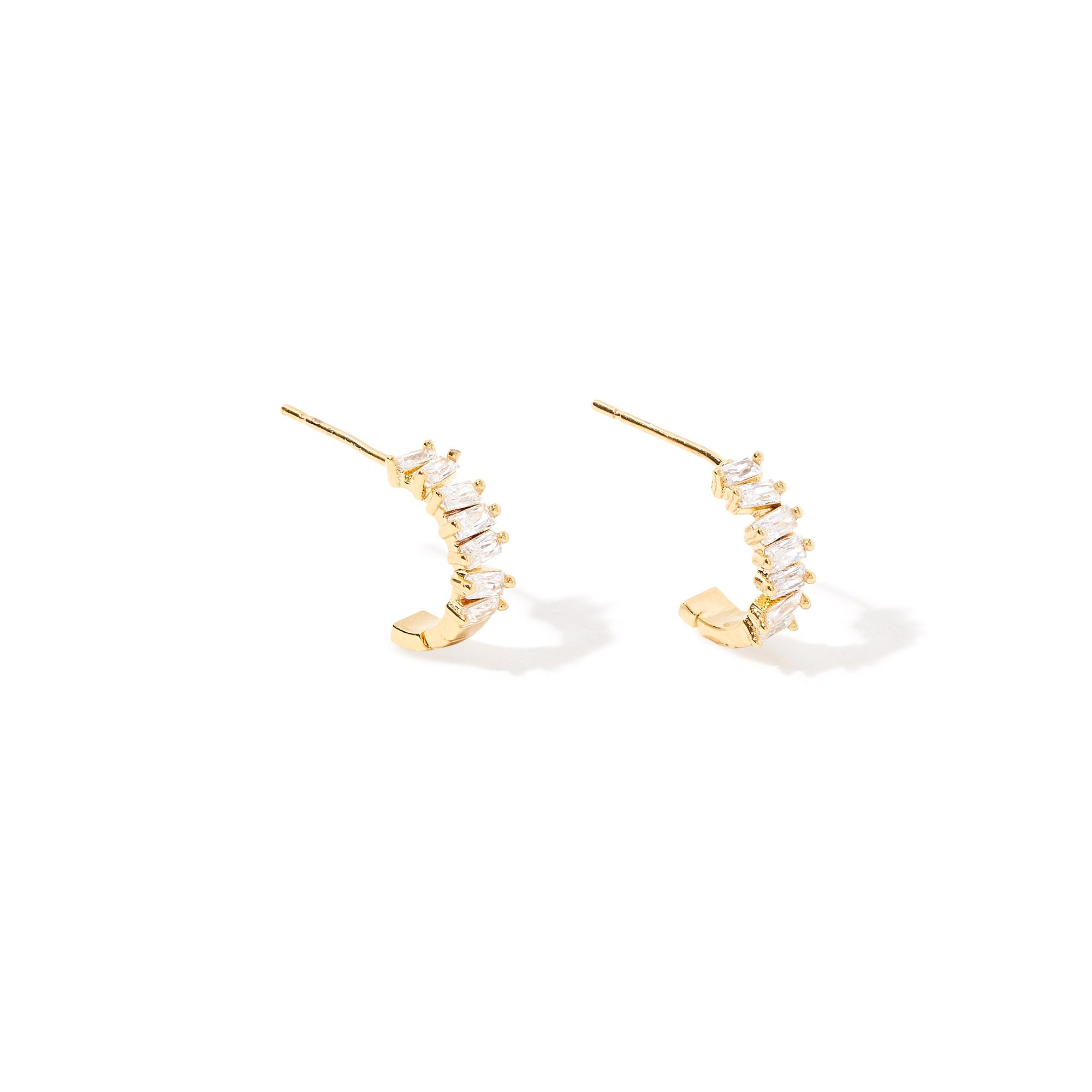 Real Gold Plated Sparkle Mini Baguette Hoop Earring For Women By Accessorize London