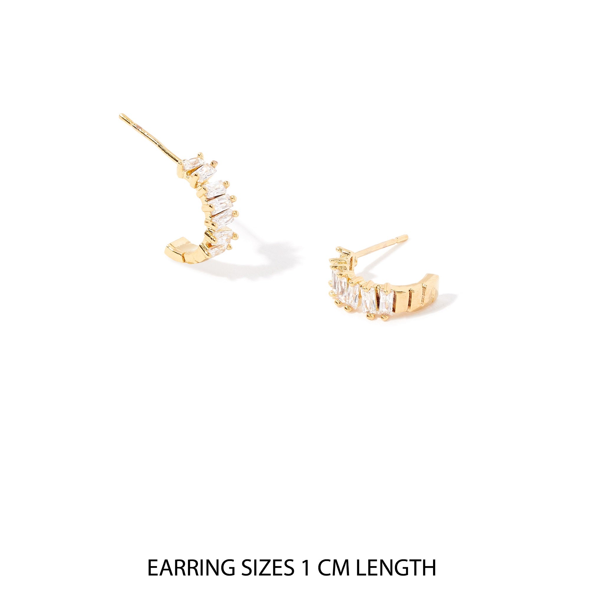 Real Gold Plated Sparkle Mini Baguette Hoop Earring For Women By Accessorize London