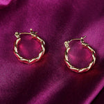 Real Gold Plated Heirloom Small Chunky Twist Hoop Earrings For Women By Accessorize London