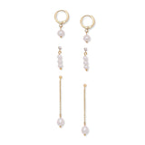 Real Gold Plated Set of 3 Pearl Drop & Hoops Earring For Women By Accessorize London