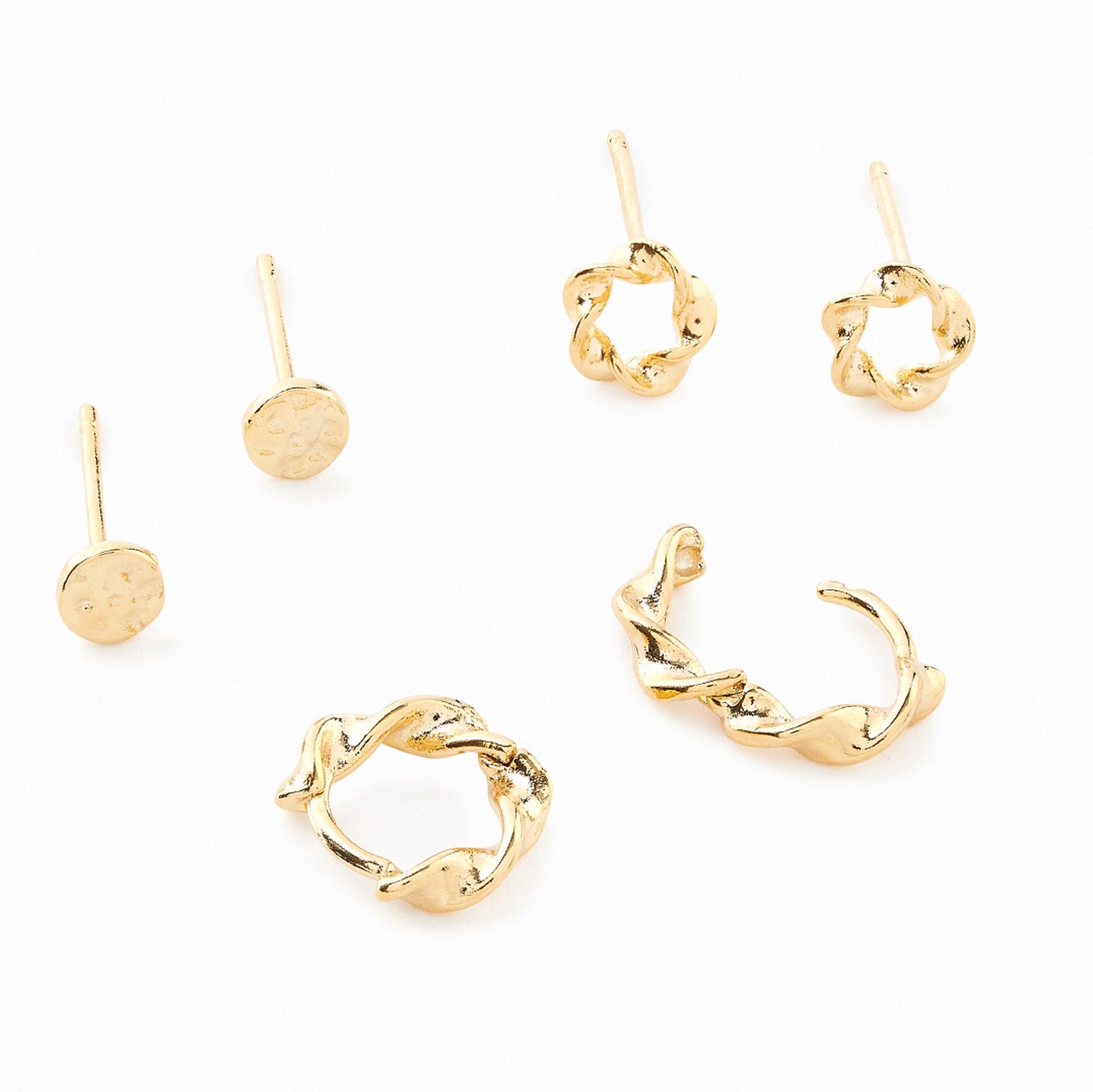 Real Gold Plated Set of 3 Twisted Stud And Hoop For Women By Accessorize London