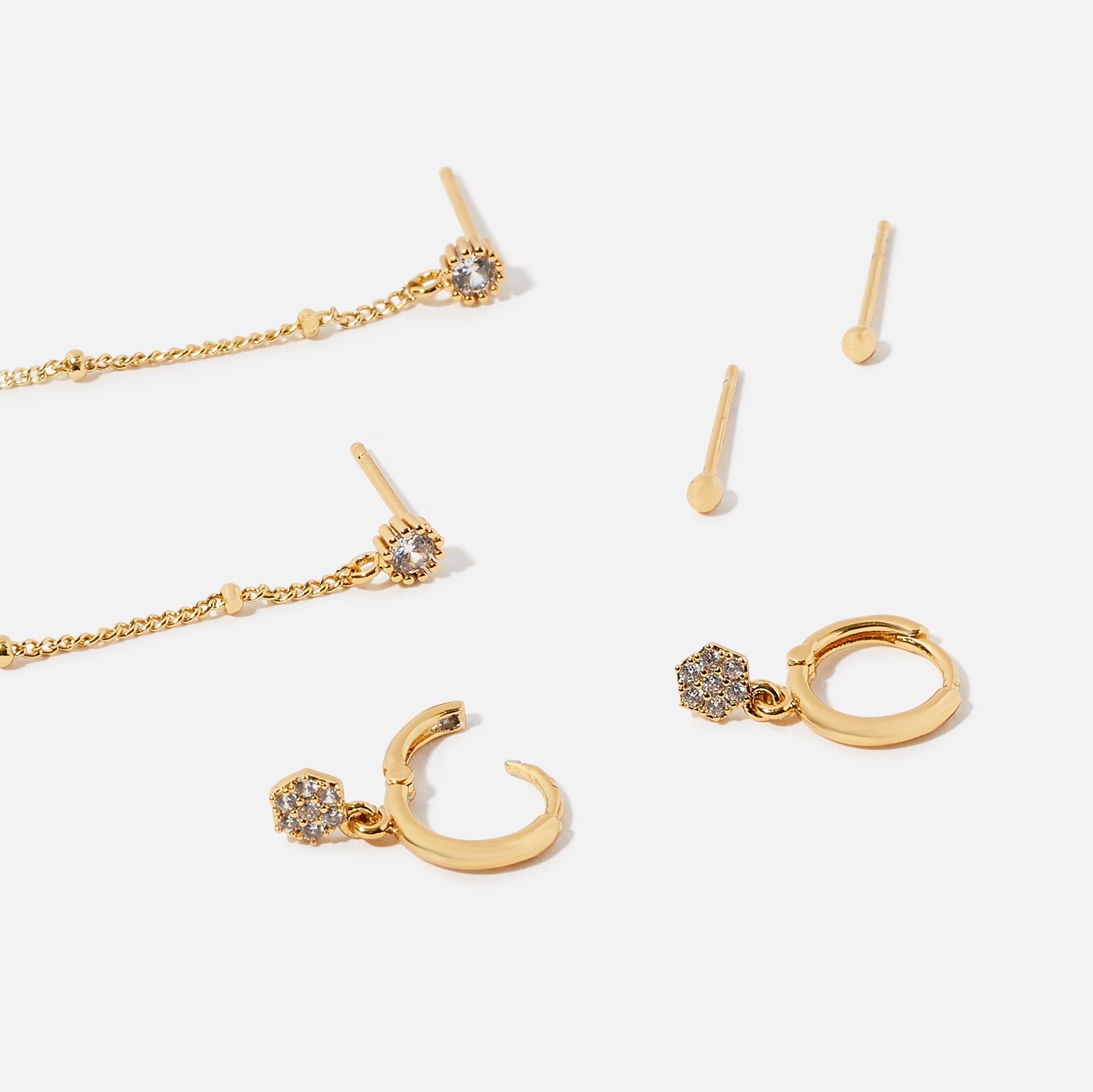 Real Gold Plated Sparkle set of 3 Drop And Hoop Earring Set For Women By Accessorize London