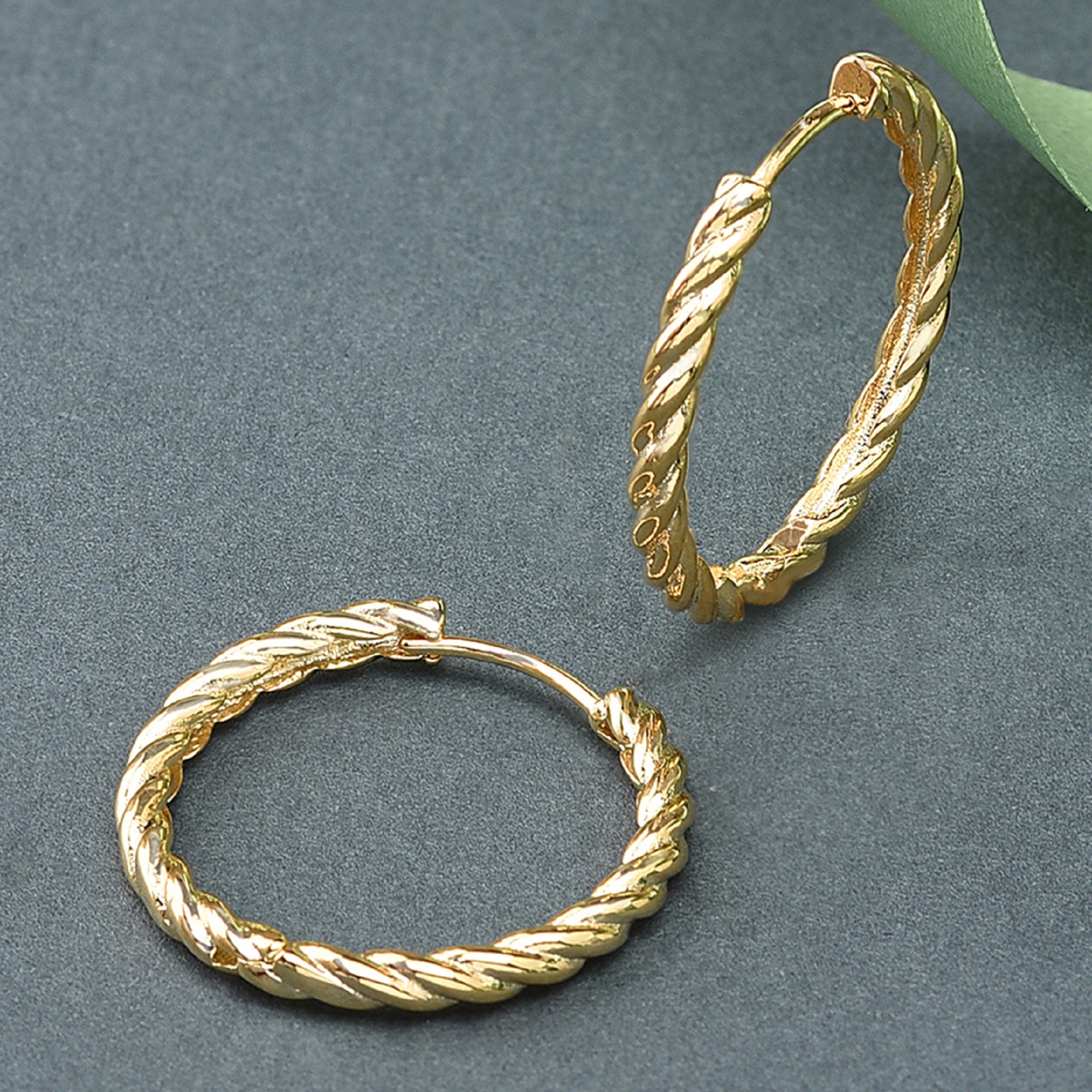 Real Gold Plated Heirloom Large Twist Hoops Earring For Women By Accessorize London