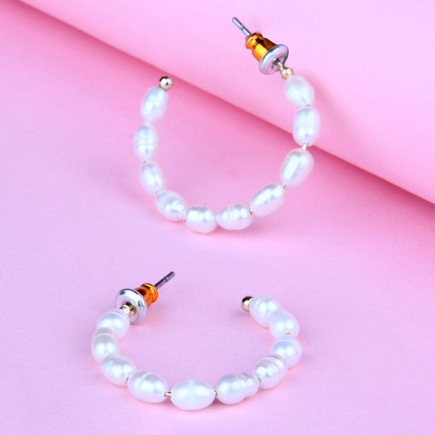 Real Gold Plated Freshwater Pearl Hoop Earring For Women By Accessorize London