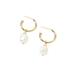 Real Gold Plated Chunky Pearl Drop Hoops Earring For Women By Accessorize London
