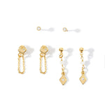 Real Gold Plated Set of 3 Mini Heart And Facet Drops Earring For Women By Accessorize London