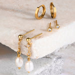 Real Gold Plated Set of 3 Crystal And Pearl Drop Earring For Women By Accessorize London