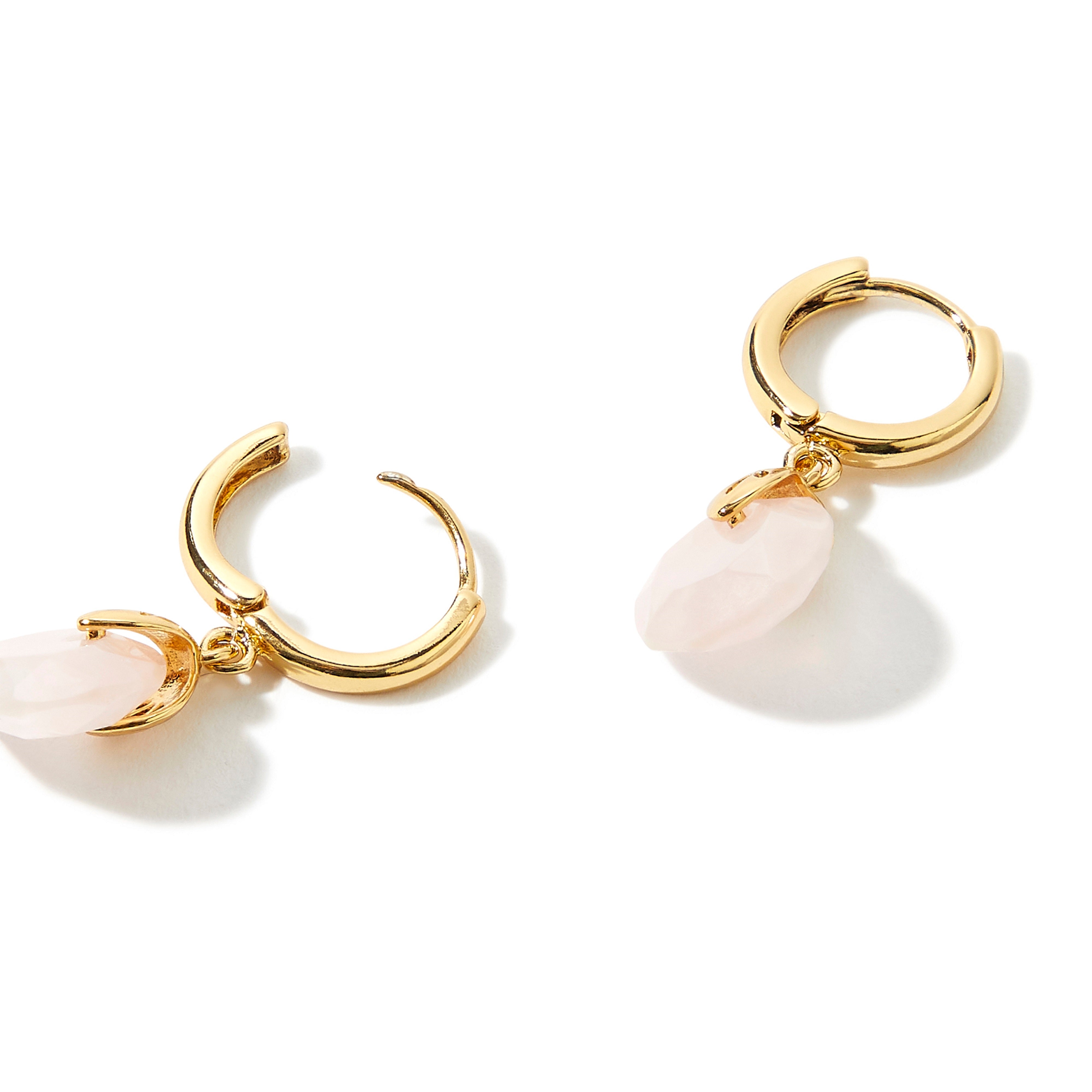 Real Gold Plated Circle Healing Stone Hoops Earring Rose Quartz For Women By Accessorize London