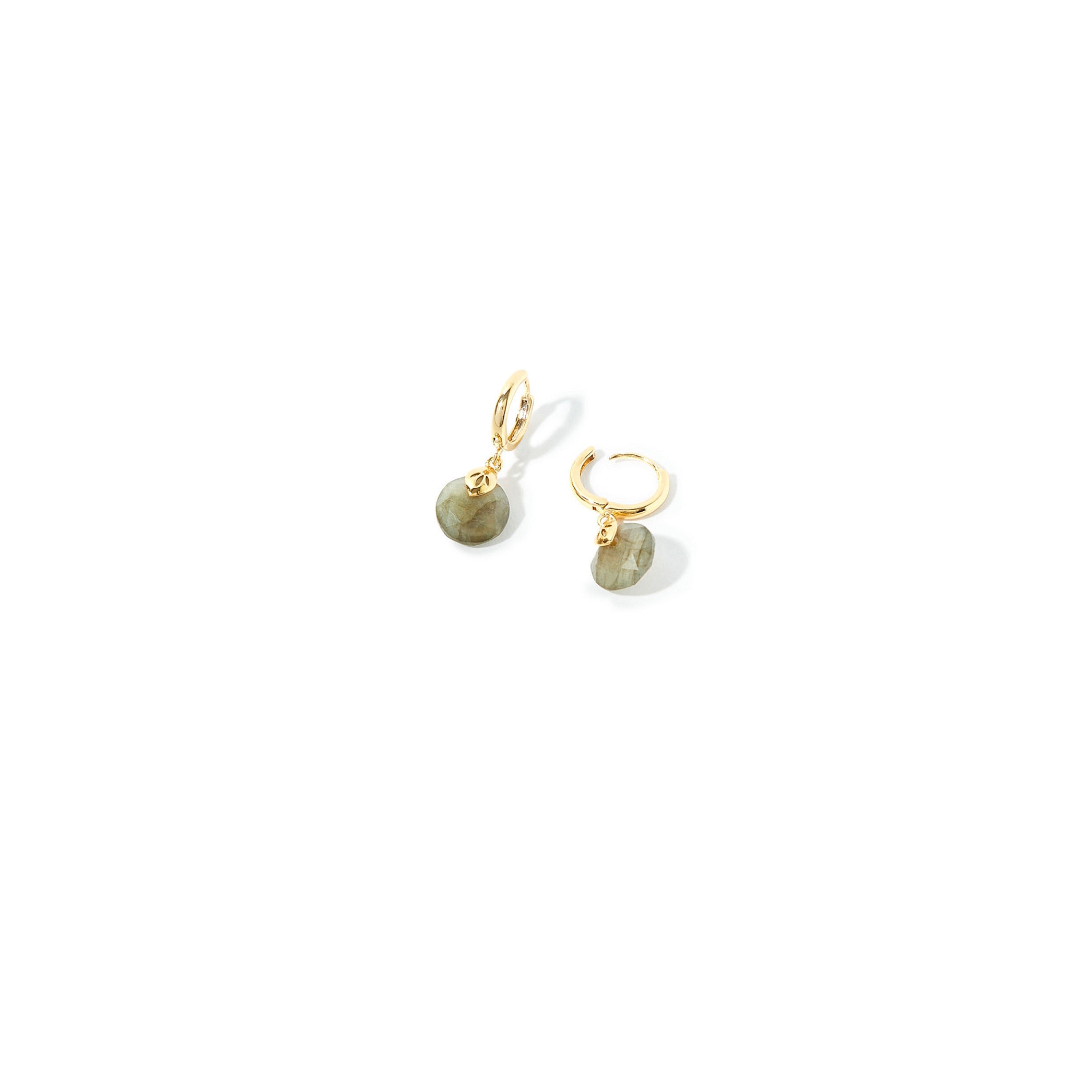 Real Gold Plated Circle Healing Stone Hoops Earring Laboradite For Women By Accessorize London