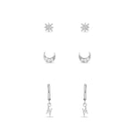 Real Gold Plated Platinum Set Of 3 Celestial Stud And Hoop Earring Pack For Women By Accessorize London